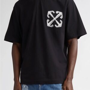 Off-White Black Short Sleeve Tee with Distinctive Logo
